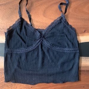 Y2K lace cropped black tank top